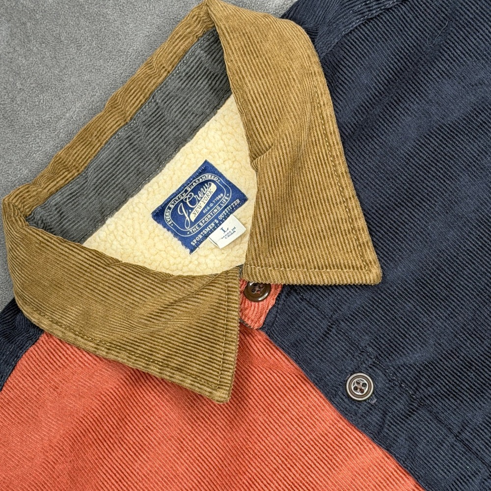 J.Crew Colorblock Corduroy Sherpa Lined Shirt Jacket Mens Large Multi-Color